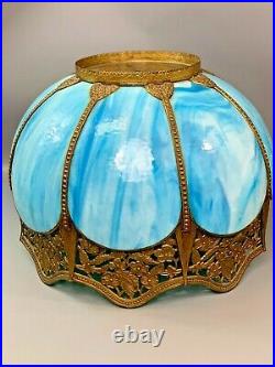 Vintage 14 Tiffany Victorian Style Blue Stained Slag Glass Lamp Shade