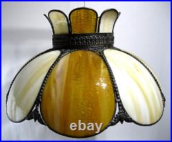 Vintage 18 3/4 Slag Glass Carmel/Tan Hanging Lamp Shade MCM Retro 1970s