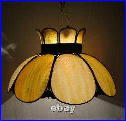 Vintage 18 3/4 Slag Glass Carmel/Tan Hanging Lamp Shade MCM Retro 1970s