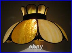 Vintage 18 3/4 Slag Glass Carmel/Tan Hanging Lamp Shade MCM Retro 1970s