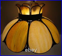 Vintage 18 3/4 Slag Glass Carmel/Tan Hanging Lamp Shade MCM Retro 1970s