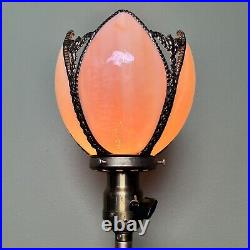 Vintage 1920's Victorian Style Boudoir Slag Glass Polychrome Table Lamp