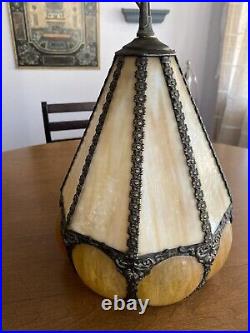 Vintage 1920s Slag Glass Parlor Porch Hanging Light Amber Regency Pendant Lamp
