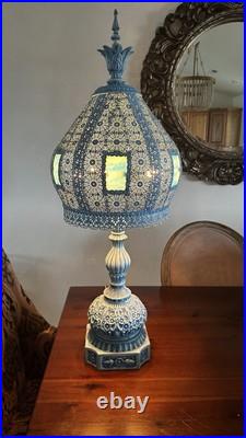 Vintage 1967 Loevsky & Loevsky Blue Slag Glass Lamp Moroccan Bohemian