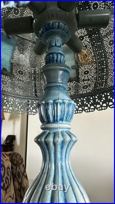 Vintage 1967 Loevsky & Loevsky Blue Slag Glass Lamp Moroccan Bohemian