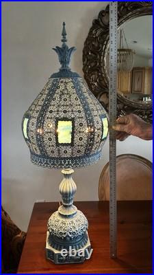 Vintage 1967 Loevsky & Loevsky Blue Slag Glass Lamp Moroccan Bohemian