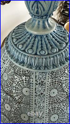 Vintage 1967 Loevsky & Loevsky Blue Slag Glass Lamp Moroccan Bohemian