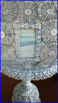 Vintage 1967 Loevsky & Loevsky Blue Slag Glass Lamp Moroccan Bohemian