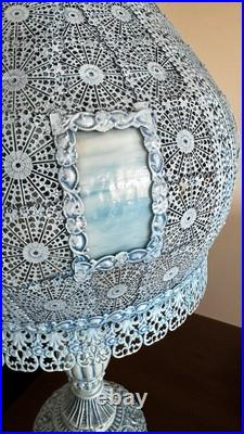 Vintage 1967 Loevsky & Loevsky Blue Slag Glass Lamp Moroccan Bohemian