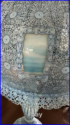 Vintage 1967 Loevsky & Loevsky Blue Slag Glass Lamp Moroccan Bohemian