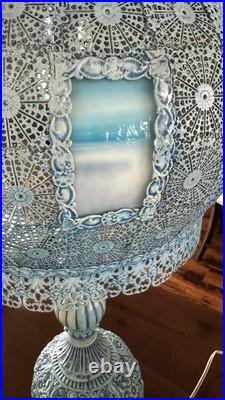 Vintage 1967 Loevsky & Loevsky Blue Slag Glass Lamp Moroccan Bohemian