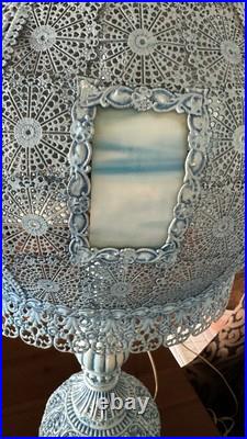 Vintage 1967 Loevsky & Loevsky Blue Slag Glass Lamp Moroccan Bohemian