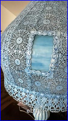 Vintage 1967 Loevsky & Loevsky Blue Slag Glass Lamp Moroccan Bohemian