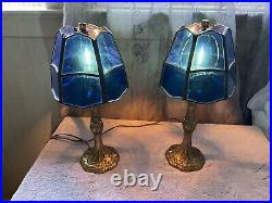 Vintage 1967 Slag Glass Shades Table Lamps Signed