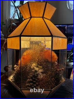 Vintage 1970's Hanging Slag Lamp Terrarium Light Fixture. Tested And Works