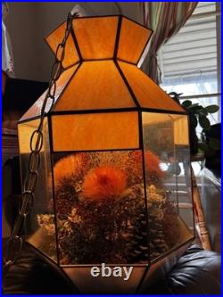 Vintage 1970's Hanging Slag Lamp Terrarium Light Fixture. Tested And Works