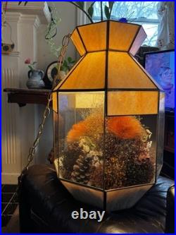 Vintage 1970's Hanging Slag Lamp Terrarium Light Fixture. Tested And Works