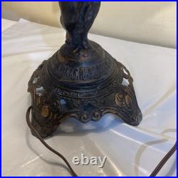 Vintage 1972 Cherub Figural Table Lamp Heavy Slag Glass Shade Works