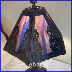 Vintage 1972 Cherub Figural Table Lamp Heavy Slag Glass Shade Works