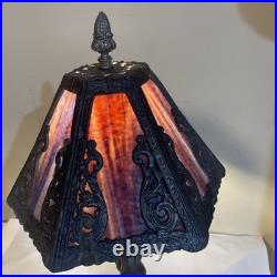 Vintage 1972 Cherub Figural Table Lamp Heavy Slag Glass Shade Works