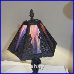 Vintage 1972 Cherub Figural Table Lamp Heavy Slag Glass Shade Works