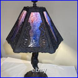 Vintage 1972 Cherub Figural Table Lamp Heavy Slag Glass Shade Works