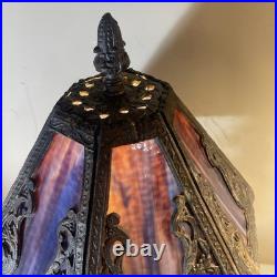 Vintage 1972 Cherub Figural Table Lamp Heavy Slag Glass Shade Works