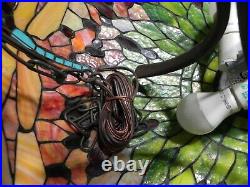 Vintage 22 Slag Tiffany Style Stained Glass Pendant-Chandelier Dragonfly