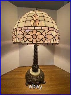 Vintage 28 Wescal Slag Glass Table Lamp With Ornate Metal & Marble Base Heavy