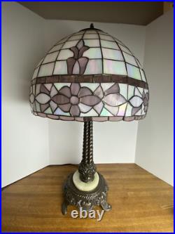 Vintage 28 Wescal Slag Glass Table Lamp With Ornate Metal & Marble Base Heavy