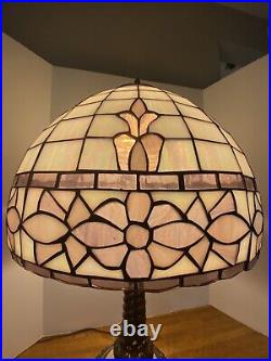Vintage 28 Wescal Slag Glass Table Lamp With Ornate Metal & Marble Base Heavy