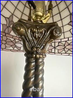 Vintage 28 Wescal Slag Glass Table Lamp With Ornate Metal & Marble Base Heavy