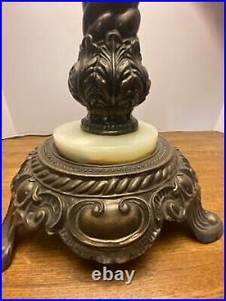 Vintage 28 Wescal Slag Glass Table Lamp With Ornate Metal & Marble Base Heavy