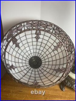 Vintage 28 Wescal Slag Glass Table Lamp With Ornate Metal & Marble Base Heavy