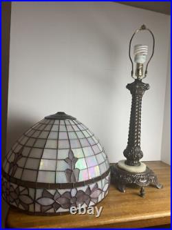 Vintage 28 Wescal Slag Glass Table Lamp With Ornate Metal & Marble Base Heavy