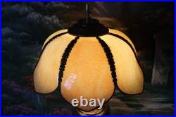 Vintage 30 Large Slag Glass Tulip Table Lamp Heavy Solid Brass Base & Shade