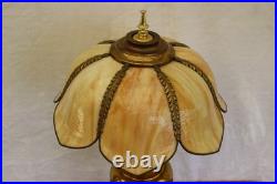 Vintage 30 Large Slag Glass Tulip Table Lamp Heavy Solid Brass Base & Shade Vintage 30 Large Slag Glass Tulip Table Lamp Heavy Solid Brass Base & Shade