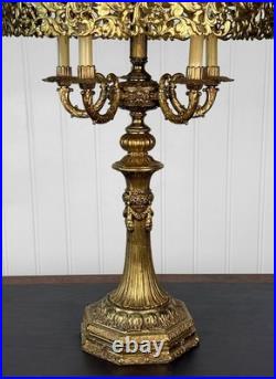 Vintage 40 Hollywood Regency Gold Slag Glass Jeweled Crown Table Lamp
