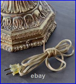 Vintage 40 Hollywood Regency Gold Slag Glass Jeweled Crown Table Lamp