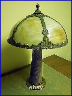 Vintage 6 Bent Panel Cream Color Slag Glass Leaded Table Lamp