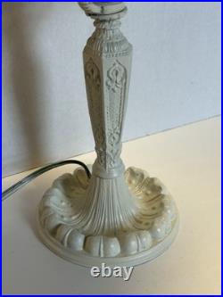 Vintage 6-Panel Curved Slag Glass 15 Tall Boudoir Table Lamp