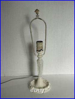 Vintage 6-Panel Curved Slag Glass 15 Tall Boudoir Table Lamp