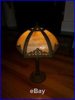 Vintage 6 panel slag glass table lamp 24 high lamp art nouveau & crafts antique