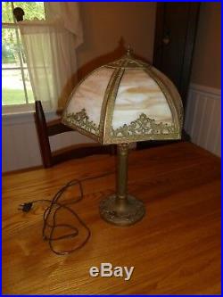 Vintage 6 panel slag glass table lamp 24 high lamp art nouveau & crafts antique
