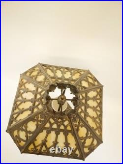 Vintage 70s 80s slag glass table lamp stained glass