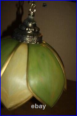 Vintage 8 Petal Tulip Flower Petal Style Slag Glass Look Swag Lamp with Chain
