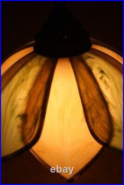 Vintage 8 Petal Tulip Flower Petal Style Slag Glass Look Swag Lamp with Chain