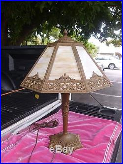 Vintage 8 Sided Slag Glass Table Lamp Manner Of Bradley And Hubbard