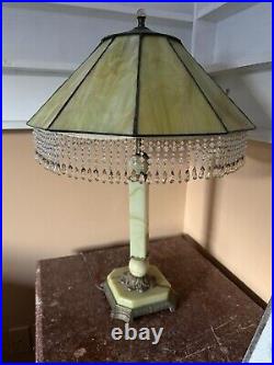 Vintage AKRO AGATE Art Deco Uranium Slag Glass Lamp with Modern Handmade Shade