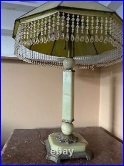Vintage AKRO AGATE Art Deco Uranium Slag Glass Lamp with Modern Handmade Shade